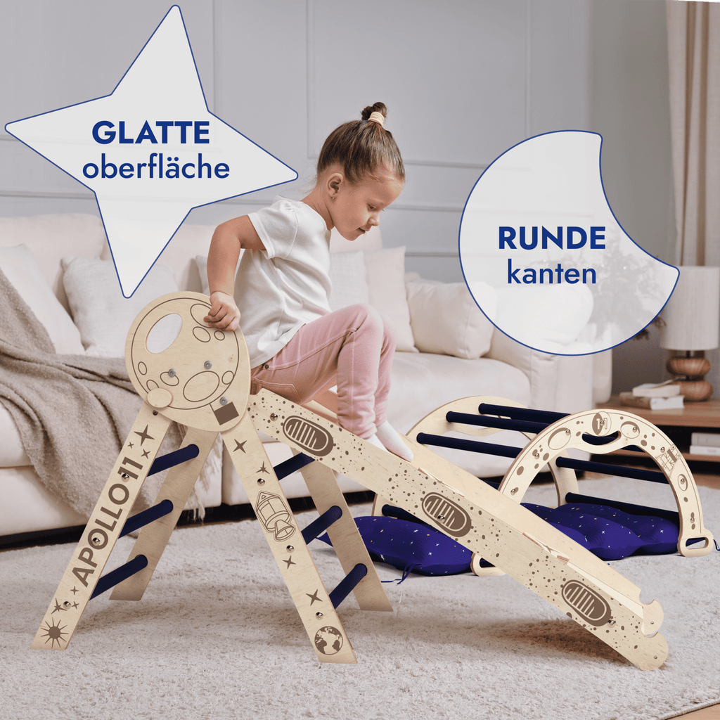 Apollo 4in1 Kletterset: Pikler-Dreieck, Kletterbogen, Rutschbrett und Kissen für kleine Kleinkind-Astronauten-3