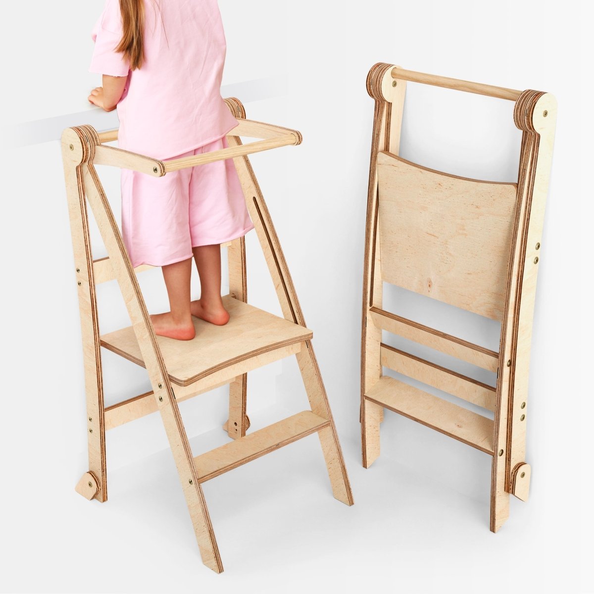 Holz Lernleiter Montessori: Hocker für Kinder - Beige-0