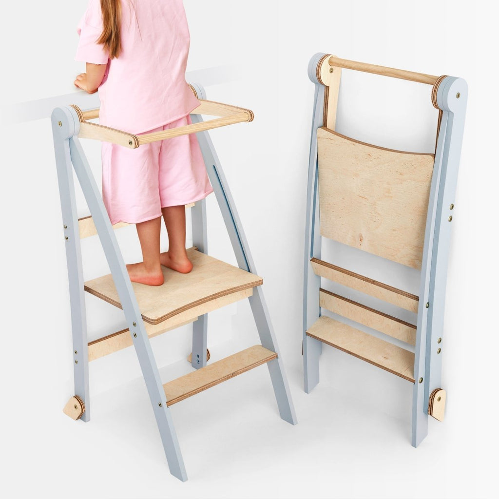 Holz Lernleiter Montessori: Hocker für Kinder - Grau-0