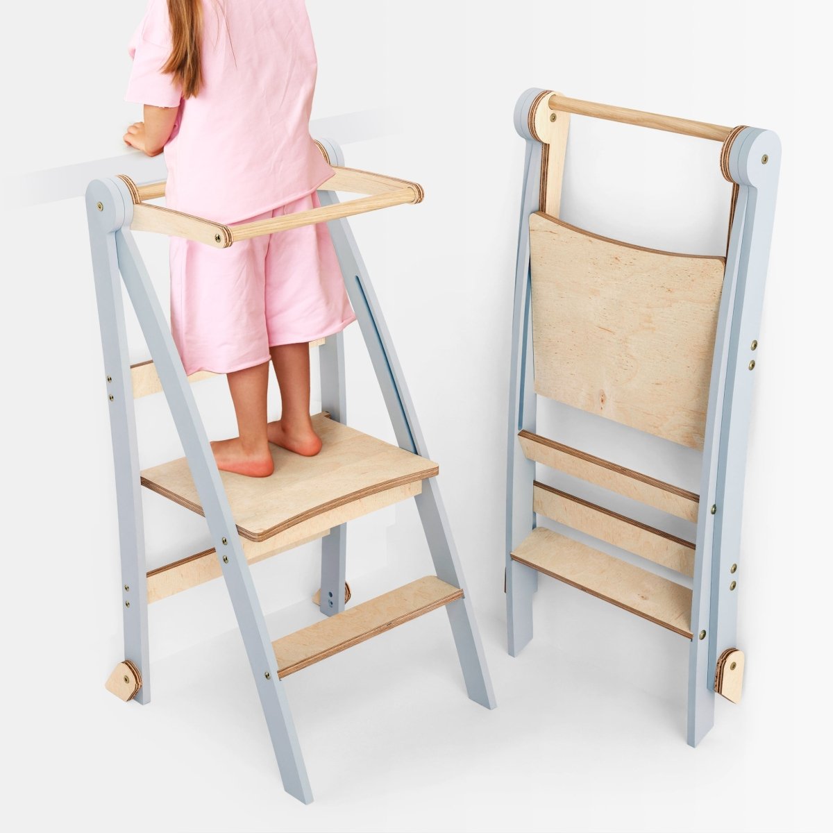 Holz Lernleiter Montessori: Hocker für Kinder - Grau-0